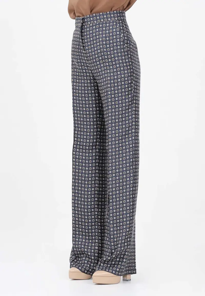 MAX MARA Pantalone Fauna blu da donna in seta stampata