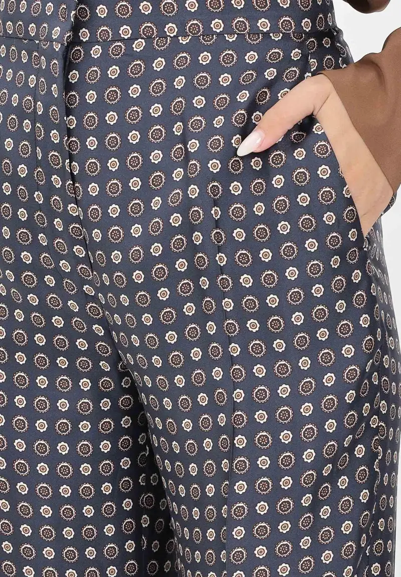 MAX MARA Pantalone Fauna blu da donna in seta stampata miniatura 2