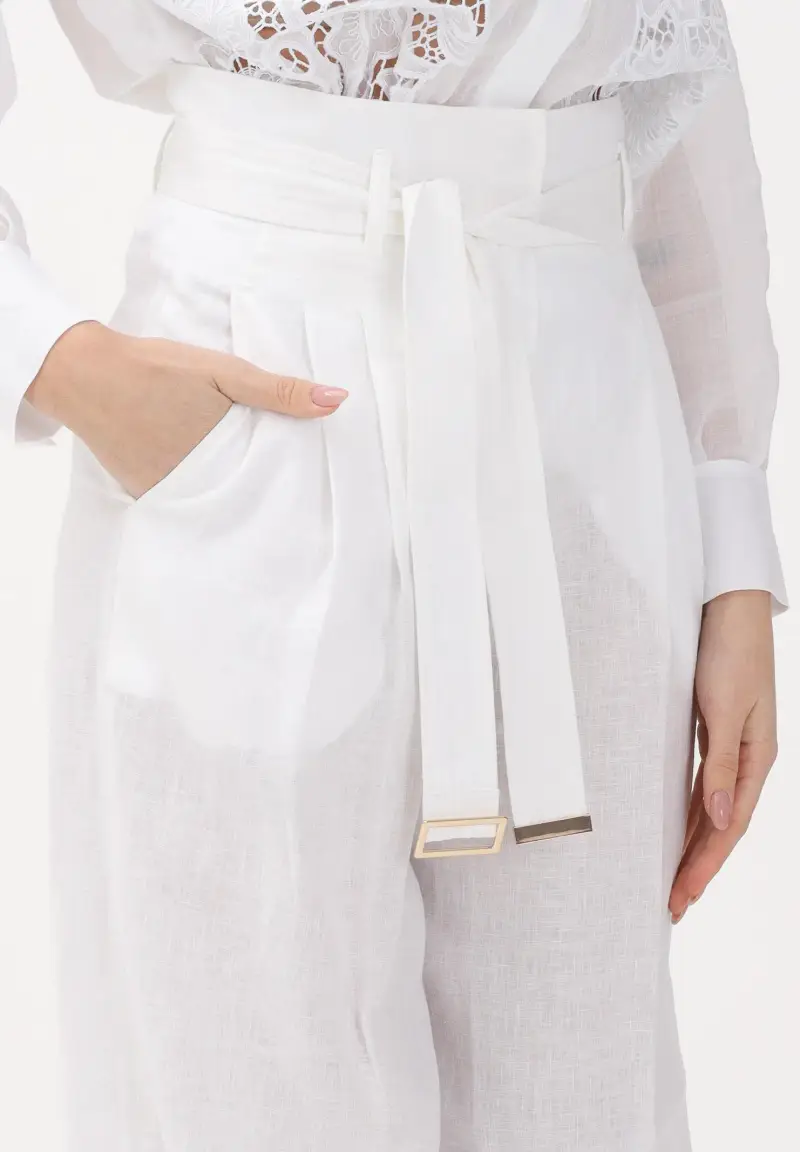 Pantalone MSTMATERIA in lino bianco da donna miniatura 3