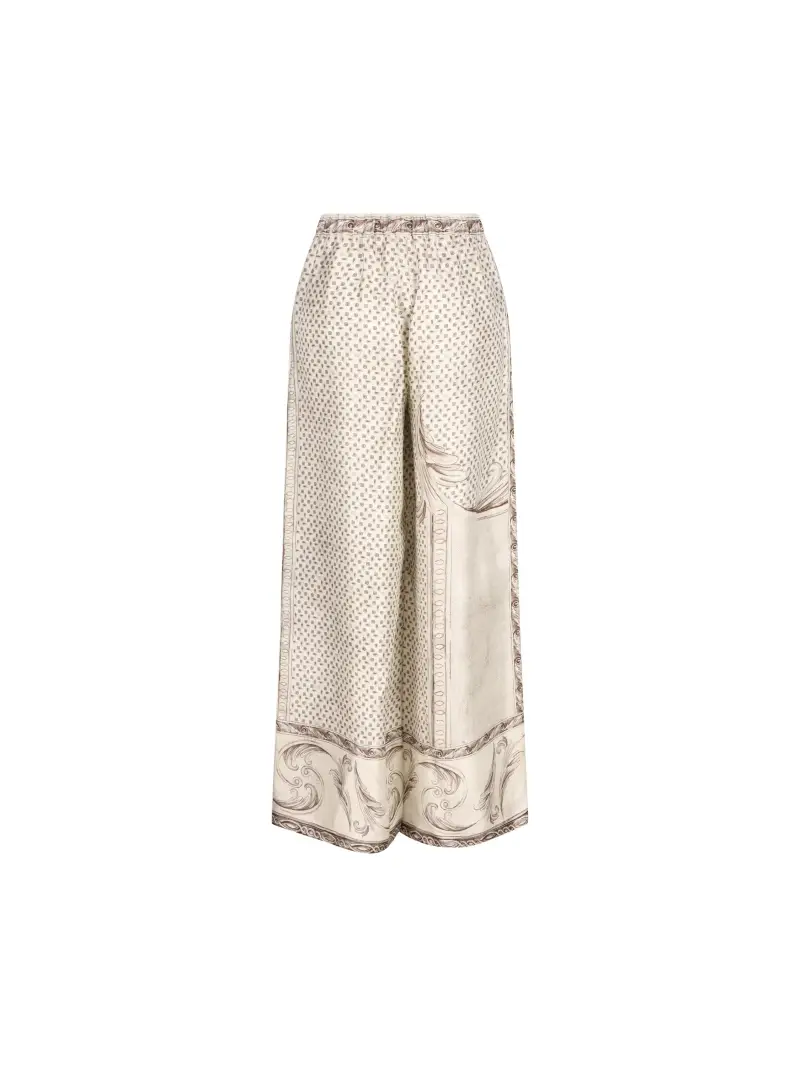 Pantaloni In Seta Stampata BEIGE miniatura 2