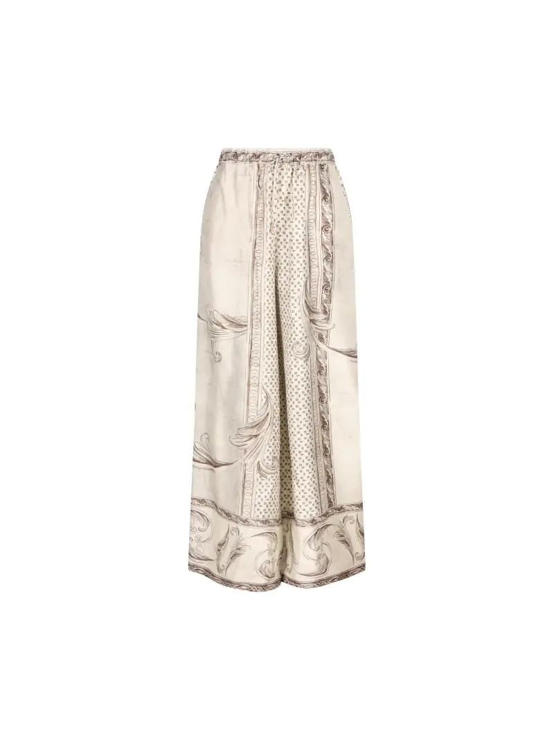 Pantaloni In Seta Stampata BEIGE