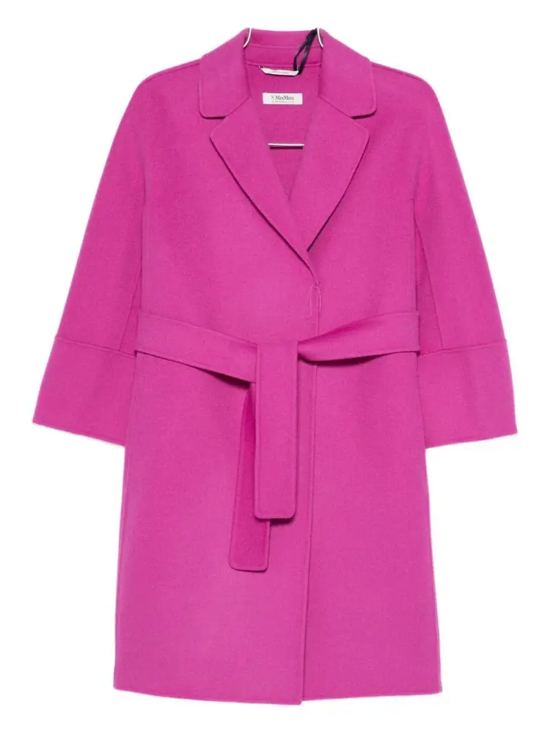 Cappotto Arona in lana vergine con cintura Fucsia