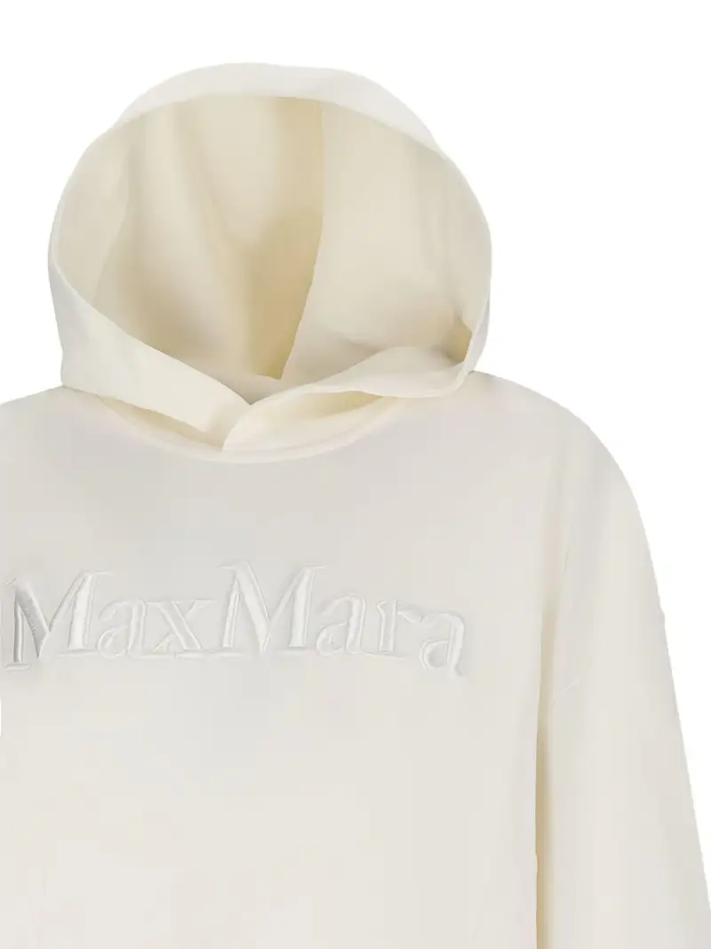 Felpa Bianca con Cappuccio e Logo Ricamato Bianco miniatura 2