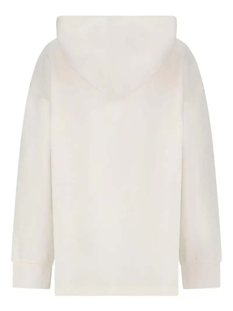 Felpa Bianca con Cappuccio e Logo Ricamato Bianco miniatura 3