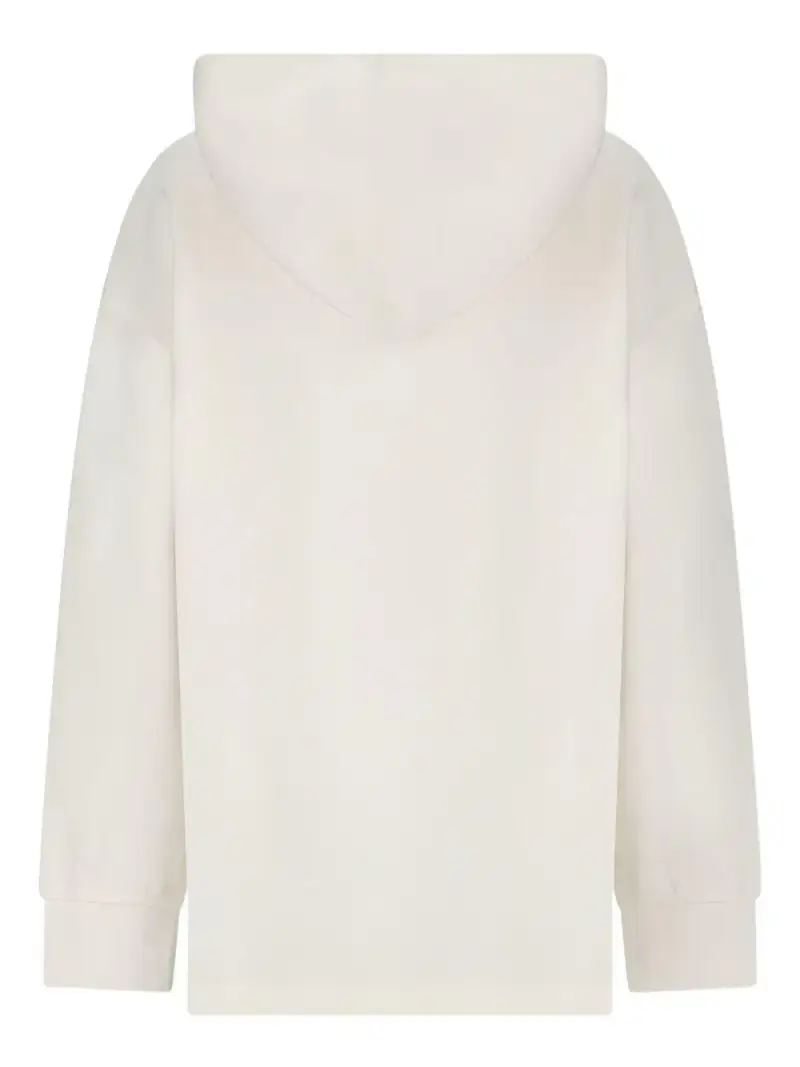 Felpa Bianca con Cappuccio e Logo Ricamato Bianco miniatura 3