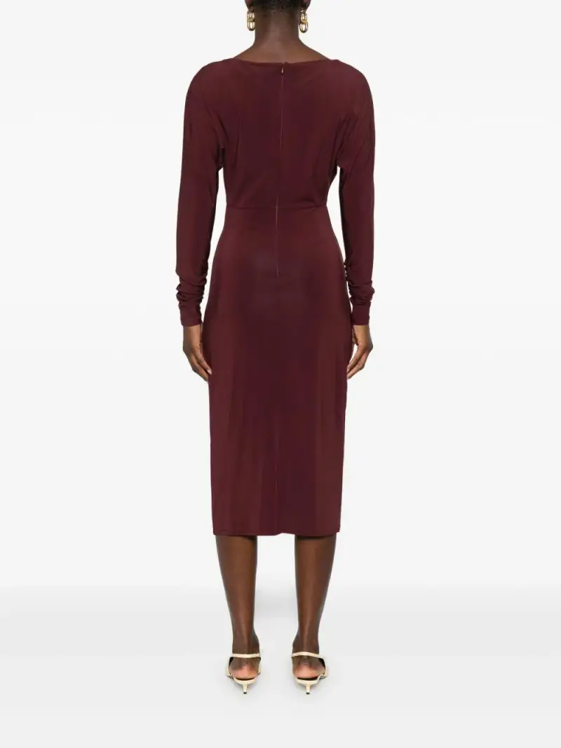 Abito midi con ruches sul davanti Bordeaux miniatura 2