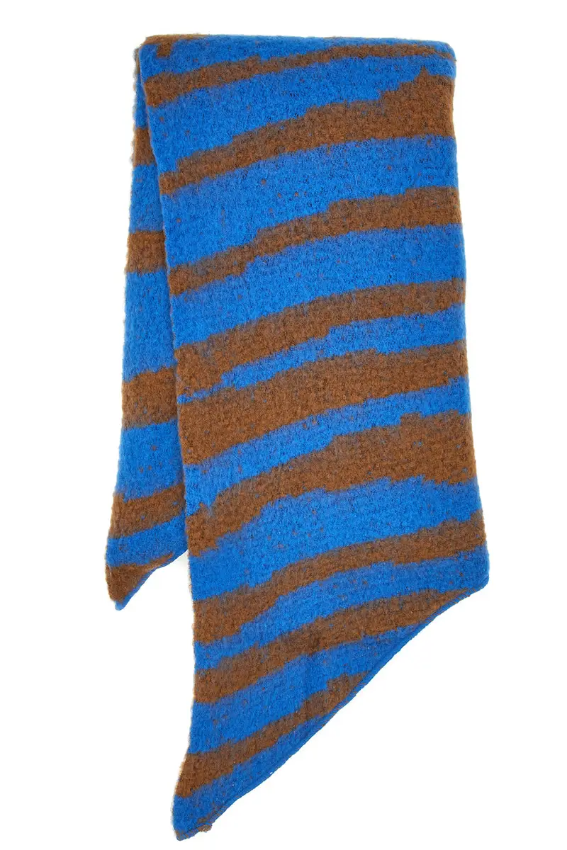 Maxi Sciarpa Blu e Marrone da Donna A Righe Pittarello 1198/D miniatura 2