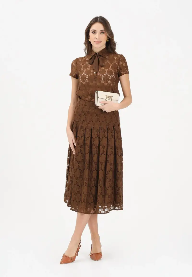 MAX MARA Gonna midi MSTAIRONE marrone da donna realizzata in pizzo a fiore miniatura 2