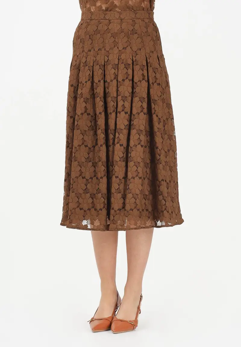 MAX MARA Gonna midi MSTAIRONE marrone da donna realizzata in pizzo a fiore