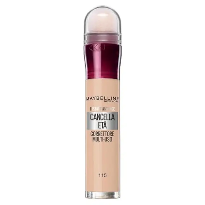 Maybelline New York Correttore Multi-Uso, Idratante e con Coprenza Modulabile, Imperfezioni e Occhiaie Coperte, Con Bacche di Goji e Haloxyl, Cancella Età, Tonalità: 115 Warm Light, 6,8 ml