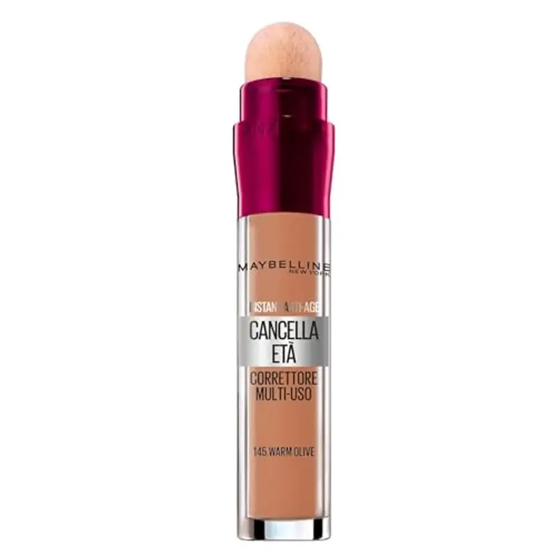 Maybelline New York Correttore Multi-Uso, Idratante e con Coprenza Modulabile, Imperfezioni e Occhiaie Coperte, Con Bacche di Goji e Haloxyl, Cancella Età, Tonalità: 145 Warm Olive, 6,8 ml
