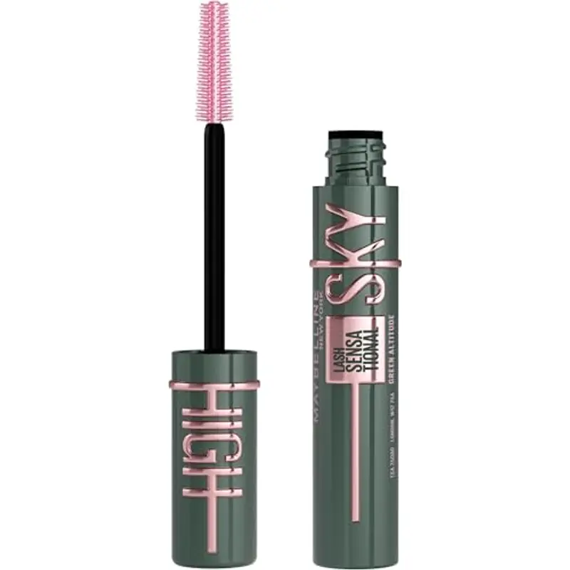 Maybelline New York Mascara Allungante e Volumizzante, Lunghezza e Volume Senza Limiti, Tenuta 24H, Arricchito con Pigmenti Verdi, Mascara Sky High, Tonalità: Green Altitude, 7,2 ml