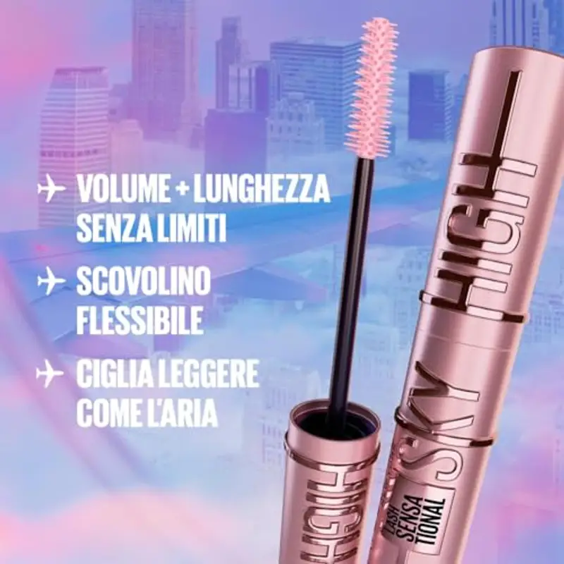 Maybelline New York Mascara Ciglia Sensazionali Sky High, Volume Intenso e Lunghezza Senza Limiti, Ciglia Leggere, Definisce, Incurva e Moltiplica, Nero, 7, 2 ml miniatura 3