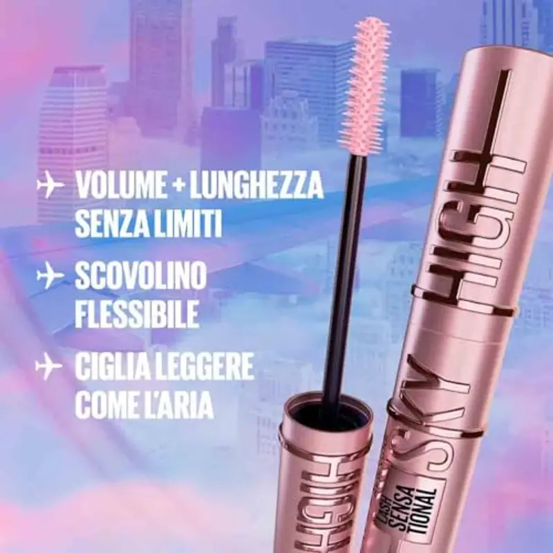 Maybelline New York Mascara Waterproof Ciglia Sensazionali Sky High, Volumizzante e Allungante, Definisce, incurva e moltiplica, Nero, 6 ml miniatura 3