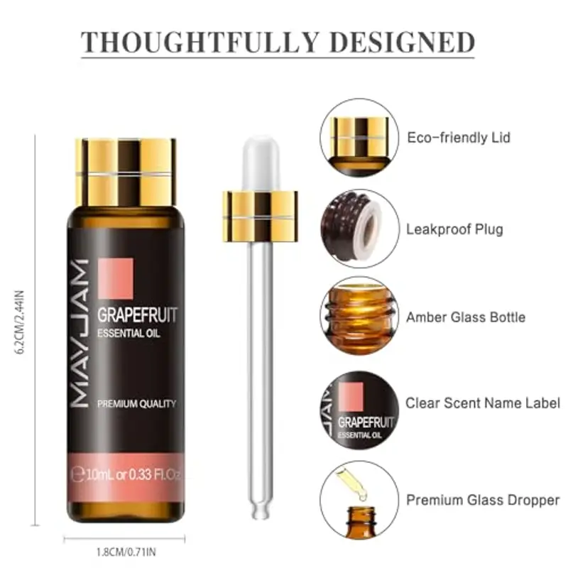 MAYJAM Olio Essenziale Di Pompelmo 10ml, Olio Di Pompelmo Per Diffusori, Umidificatori, Fai Da Te, Casa, Guardaroba miniatura 3