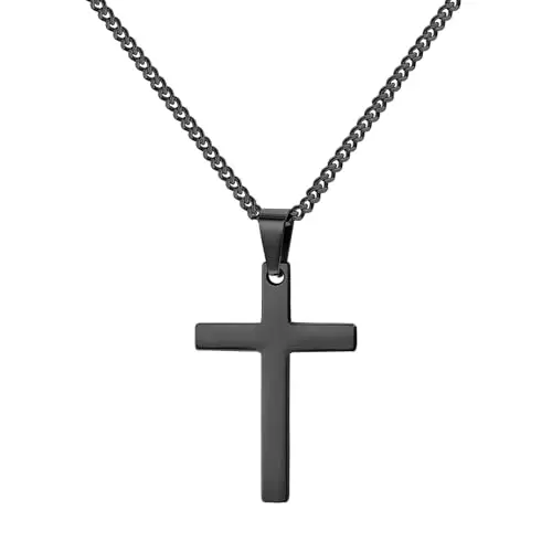 Maykafay Collana Croce Uomo, Crocifisso Collana Uomo in Acciaio Inossidabile, Catena con Pendente Croce Catenina, Nero