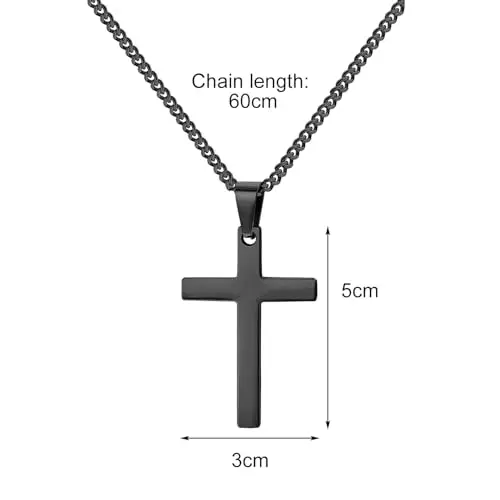 Maykafay Collana Croce Uomo, Crocifisso Collana Uomo in Acciaio Inossidabile, Catena con Pendente Croce Catenina, Nero miniatura 2