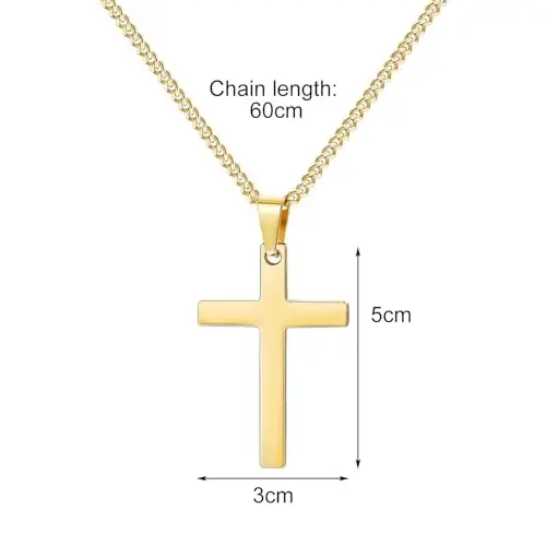 Maykafay Collana Croce Uomo, Crocifisso Collana Uomo in Acciaio Inossidabile, Catena con Pendente Croce Catenina, Oro miniatura 2