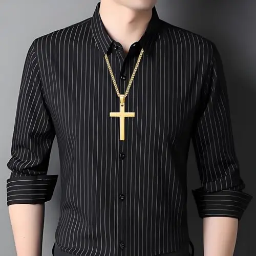 Maykafay Collana Croce Uomo, Crocifisso Collana Uomo in Acciaio Inossidabile, Catena con Pendente Croce Catenina, Oro miniatura 3