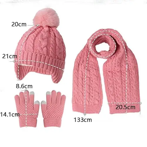 MAZELIKEHOOD Cappello Sciarpa Guanti per Bambina Set Invernale 3 Pezzi con Pon Pon Berretto di Caldo Sciarpa e Guanti miniatura 3