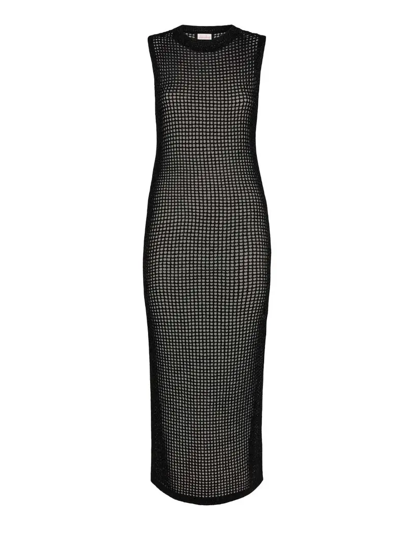 Abito lungo Eileen in rete crochet lurex nero