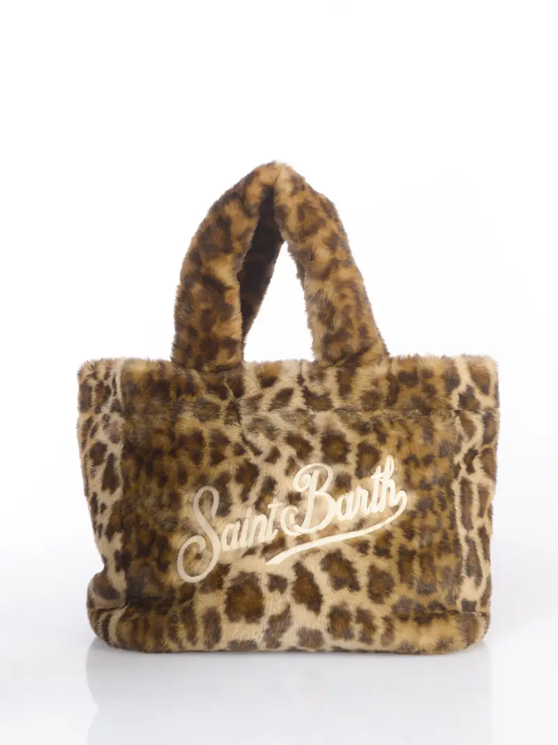 borsa a mano da donna Mc2 Saint Barth Medium effetto peluche leopardata BEIGE