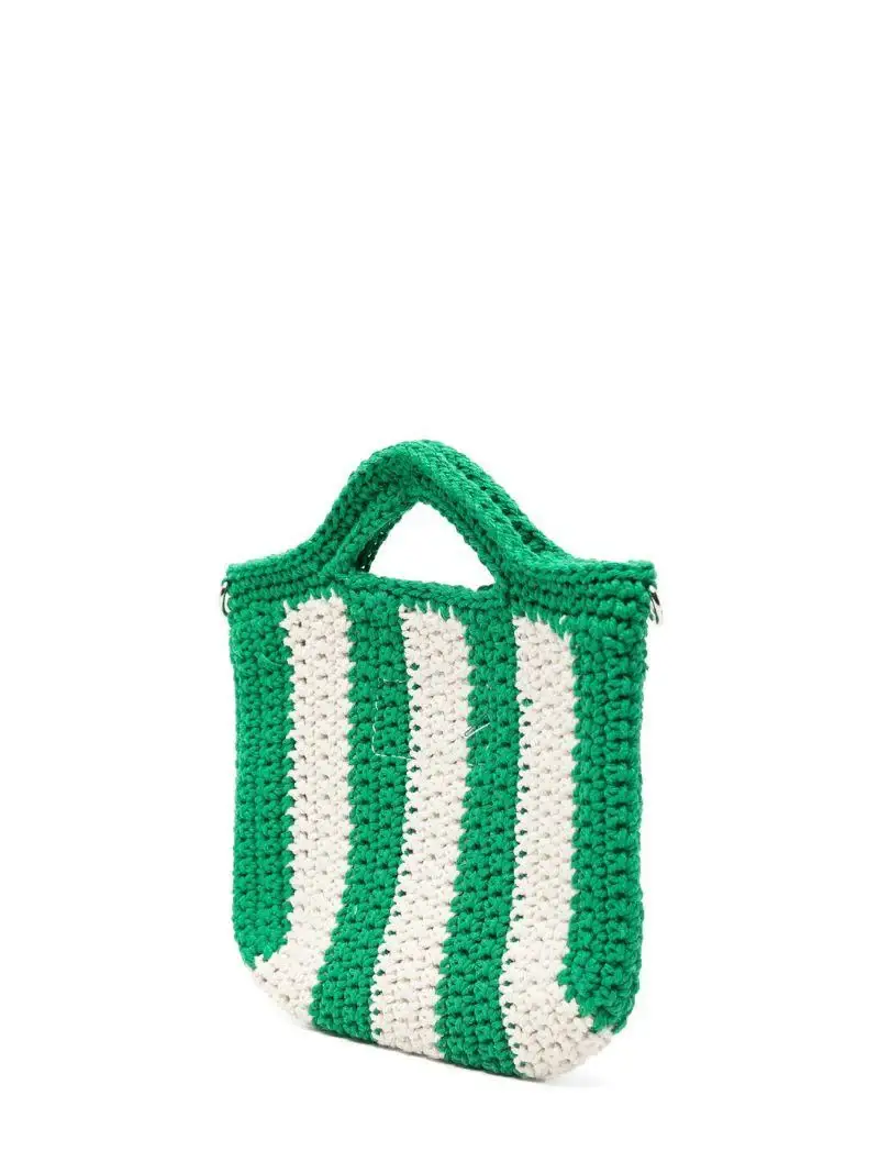 Borsa a Uncinetto con Righe Verdi e Bianco Bianco verde miniatura 2