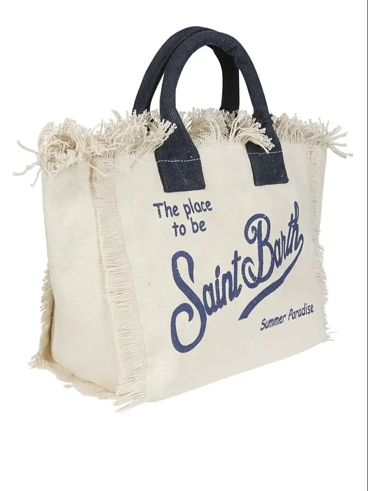 Mc2 Saint Barth borsa colette in canvas bianco con logo blu miniatura 2