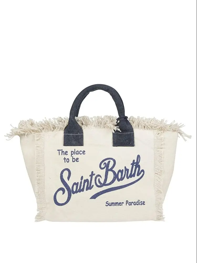 borsa colette in canvas bianco con logo blu