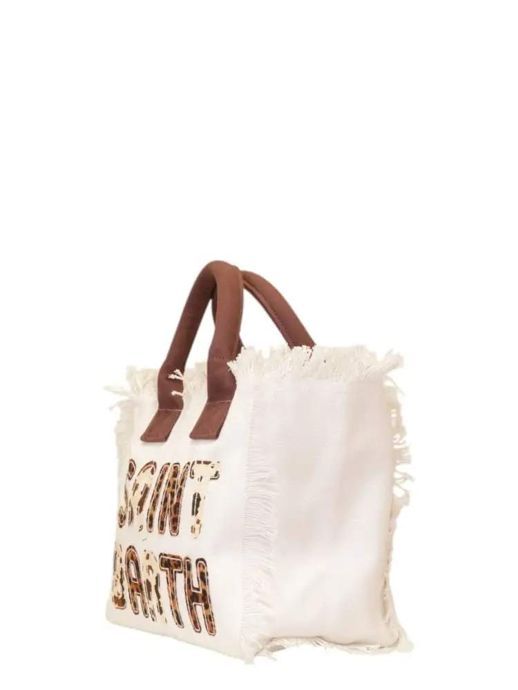 Mc2 Saint Barth borsa colette in canvas bianco con logo patcjh animalier miniatura 2