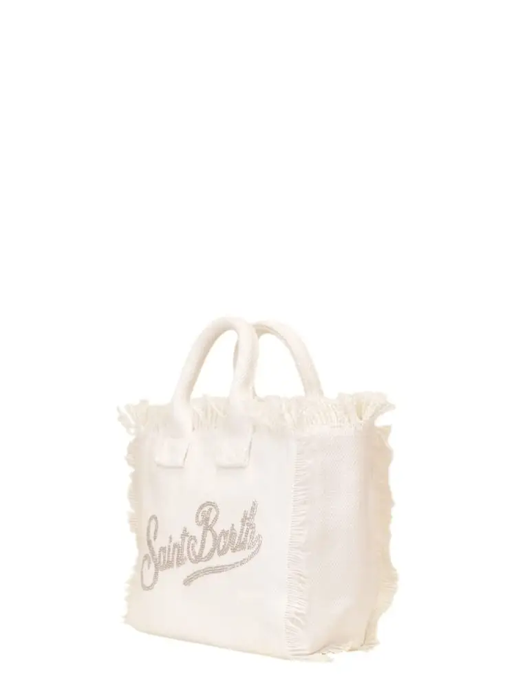 Mc2 Saint Barth borsa vanity mini in canas bianco con logo strass miniatura 2