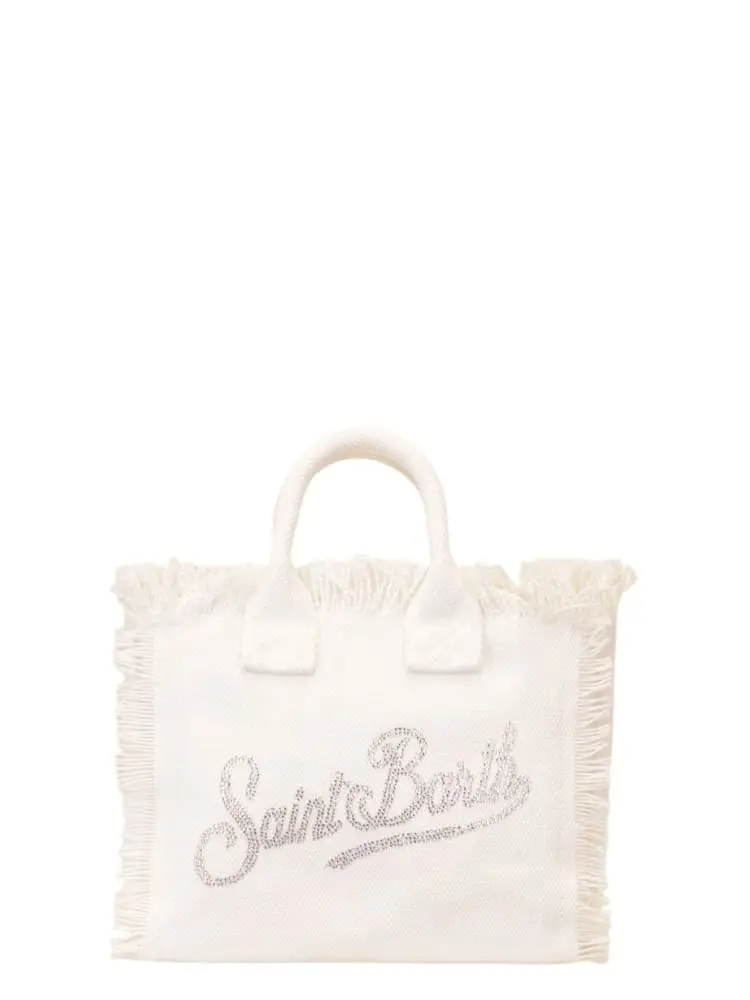 borsa vanity mini in canas bianco con logo strass