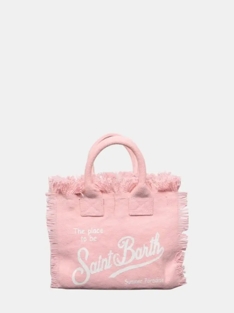 borsa vanity mini in canvas rosa con logo