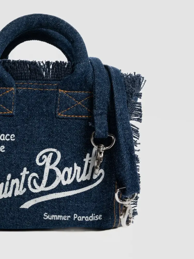 Mc2 Saint Barth borsa vanity mini in denim blu scuro con logo miniatura 2
