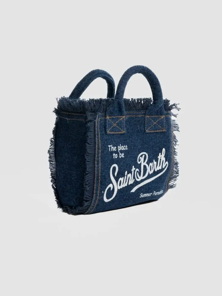 Mc2 Saint Barth borsa vanity mini in denim blu scuro con logo miniatura 3