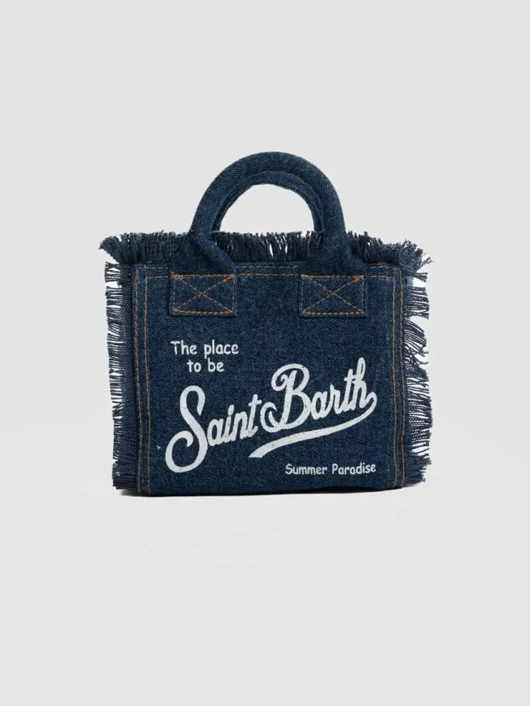 borsa vanity mini in denim blu scuro con logo