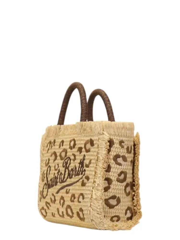 Mc2 Saint Barth borsa vanity mini in rafia beige animalier con logo miniatura 2