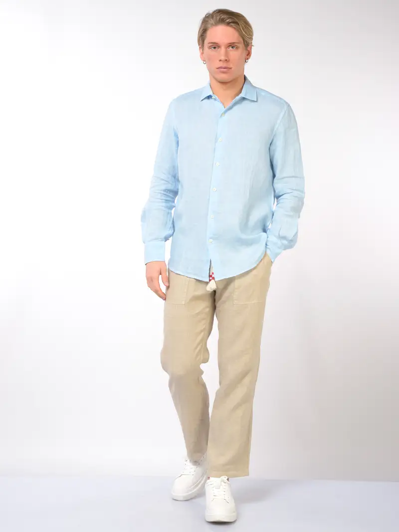 camicia da uomo Mc2 Saint Barth in lino con logo TURCHESE miniatura 2