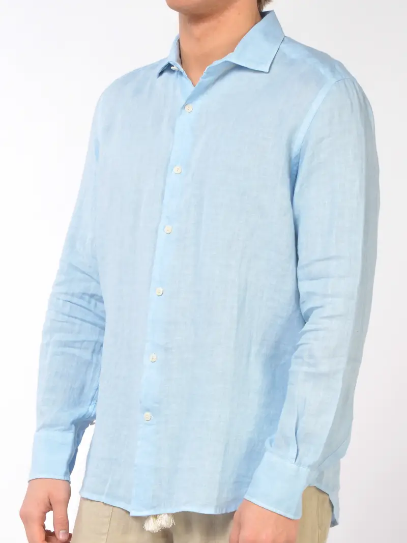 camicia da uomo Mc2 Saint Barth in lino con logo TURCHESE