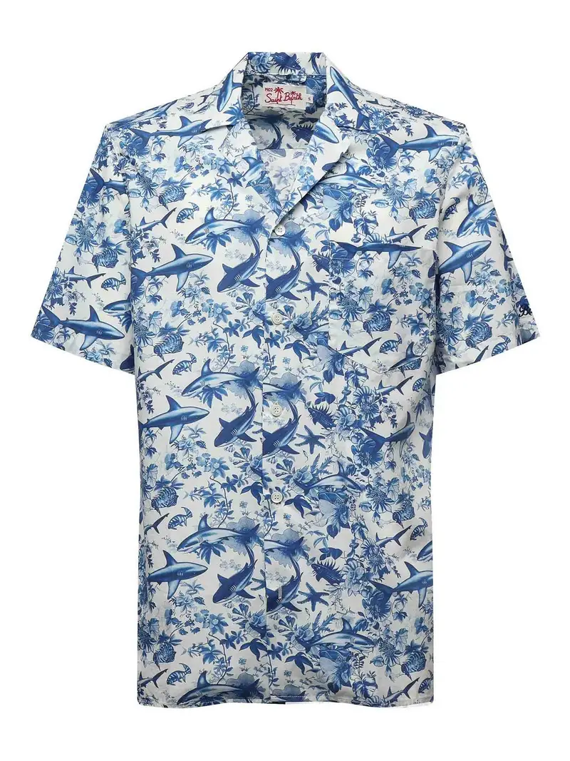 Camicia kalea con stampa di squalo Blu