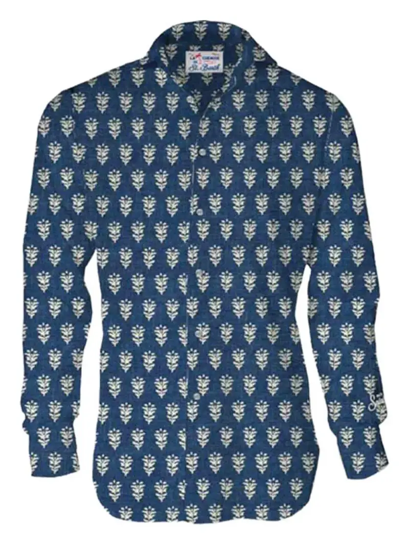 Camicia Pamplona blu con fantasia all-over miniatura 2