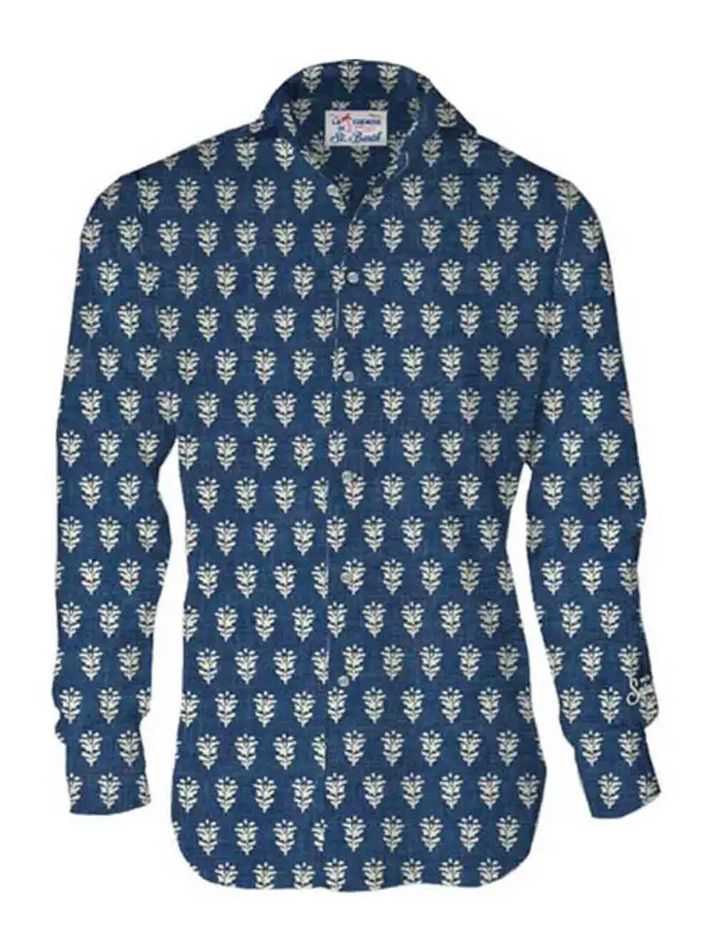 Camicia Pamplona blu con fantasia all-over