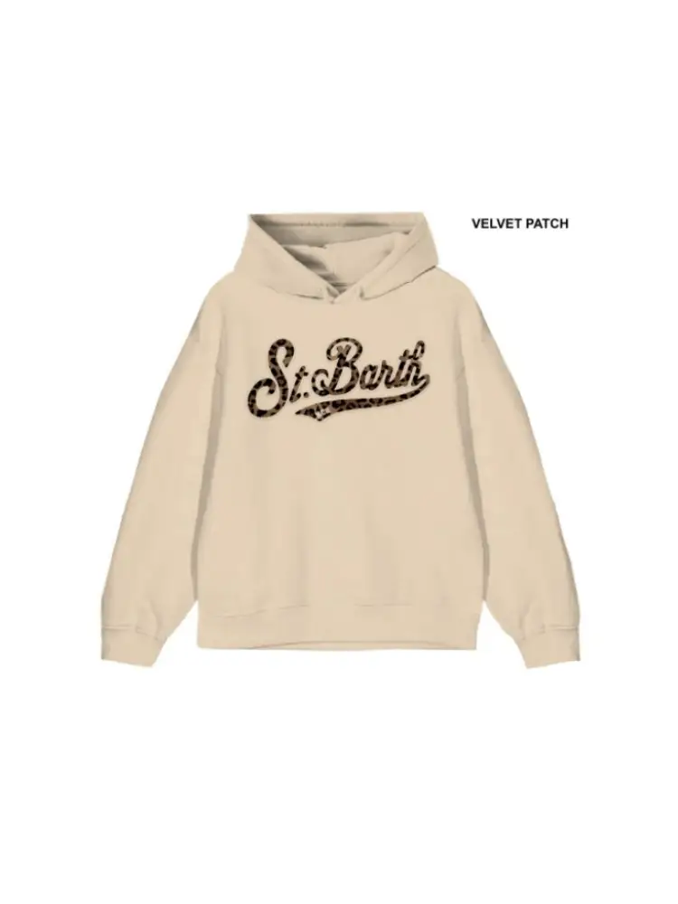 felpa con cappuccio kids/junior beige con logo in velluto liscio