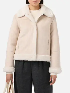 Giacca Lorayne in eco montone cream con bordi in shearling