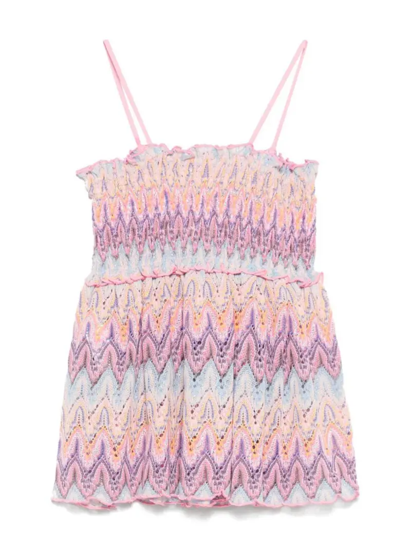 Copricostume irmine in maglia traforata rosa miniatura 3