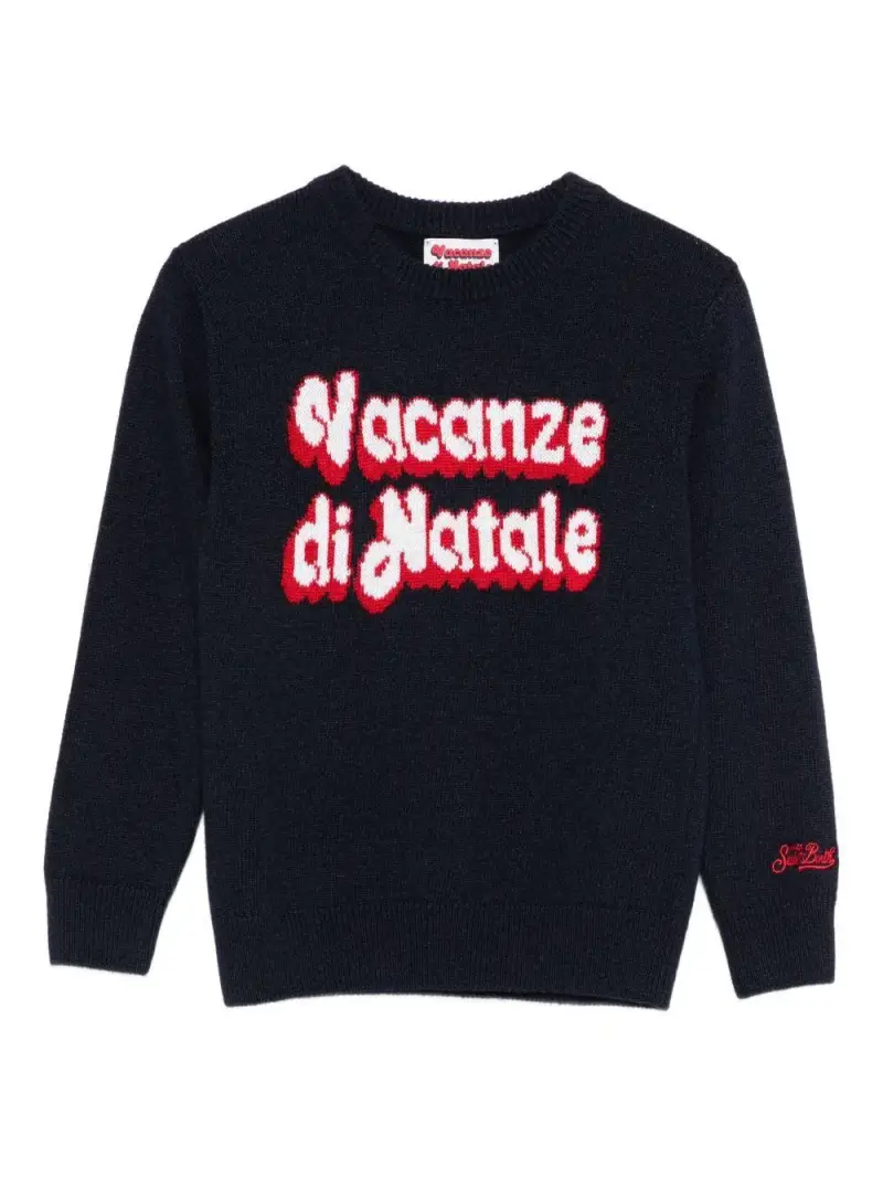 Mc2 Saint Barth Kids Maglione blu con scritta Vacanze di Natale