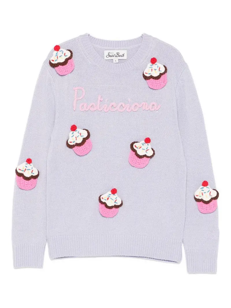 Mc2 Saint Barth Kids Maglione Lilla con Applicazioni per Bambino