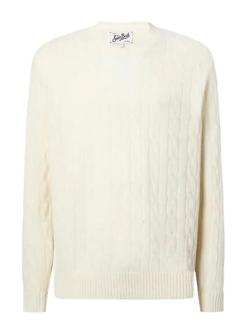 La felpa in lana treccia Bianco