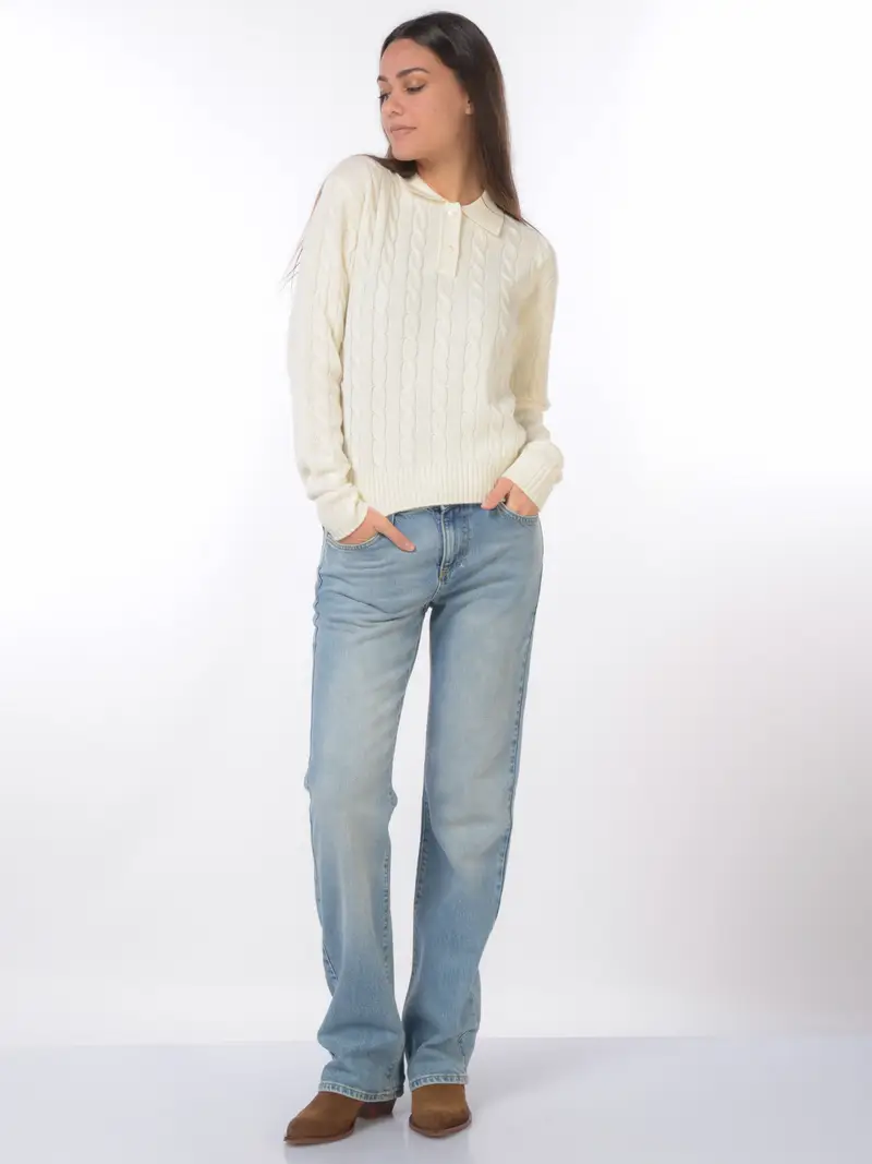 maglia da donna Mc2 Saint Barth a trecce collo polo BEIGE miniatura 2