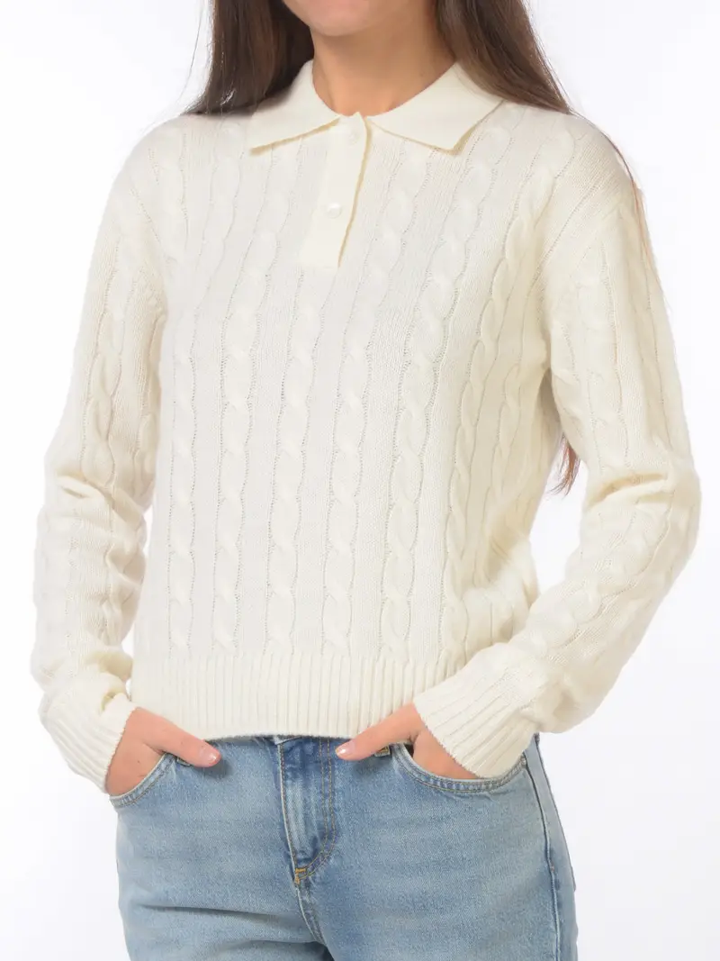 maglia da donna Mc2 Saint Barth a trecce collo polo BEIGE